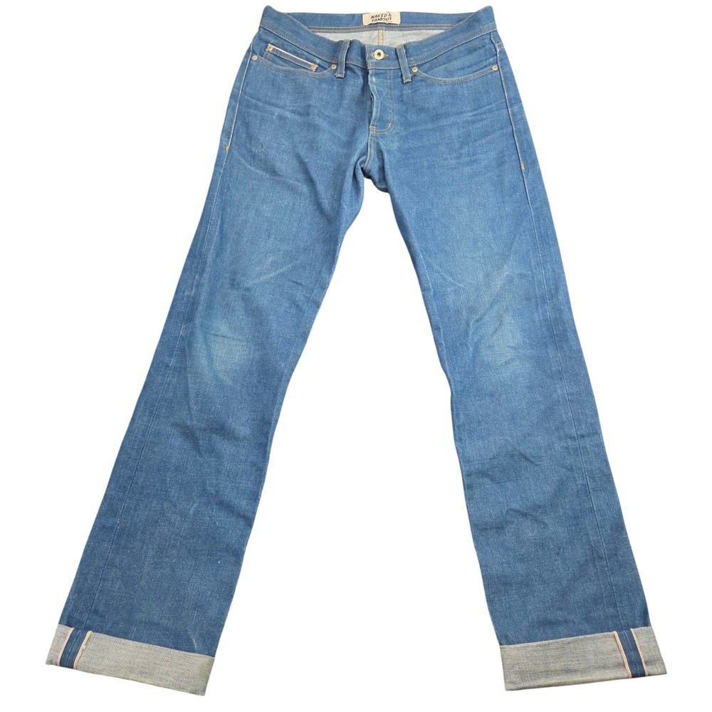 Naked & Famous Weird Guy Mens 32 Cerulean Selvedge Blue Jeans Tapered Denim